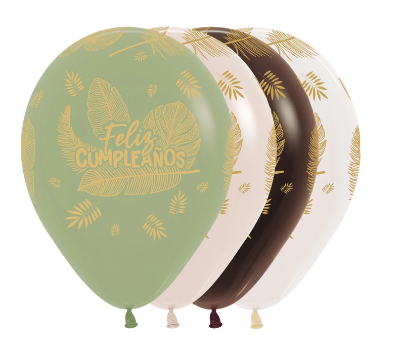 Globo Latex Redondo Infinity Feliz Cumpleaños Hojas Tropicales Fashion Y Cristal Surtido Sempertex